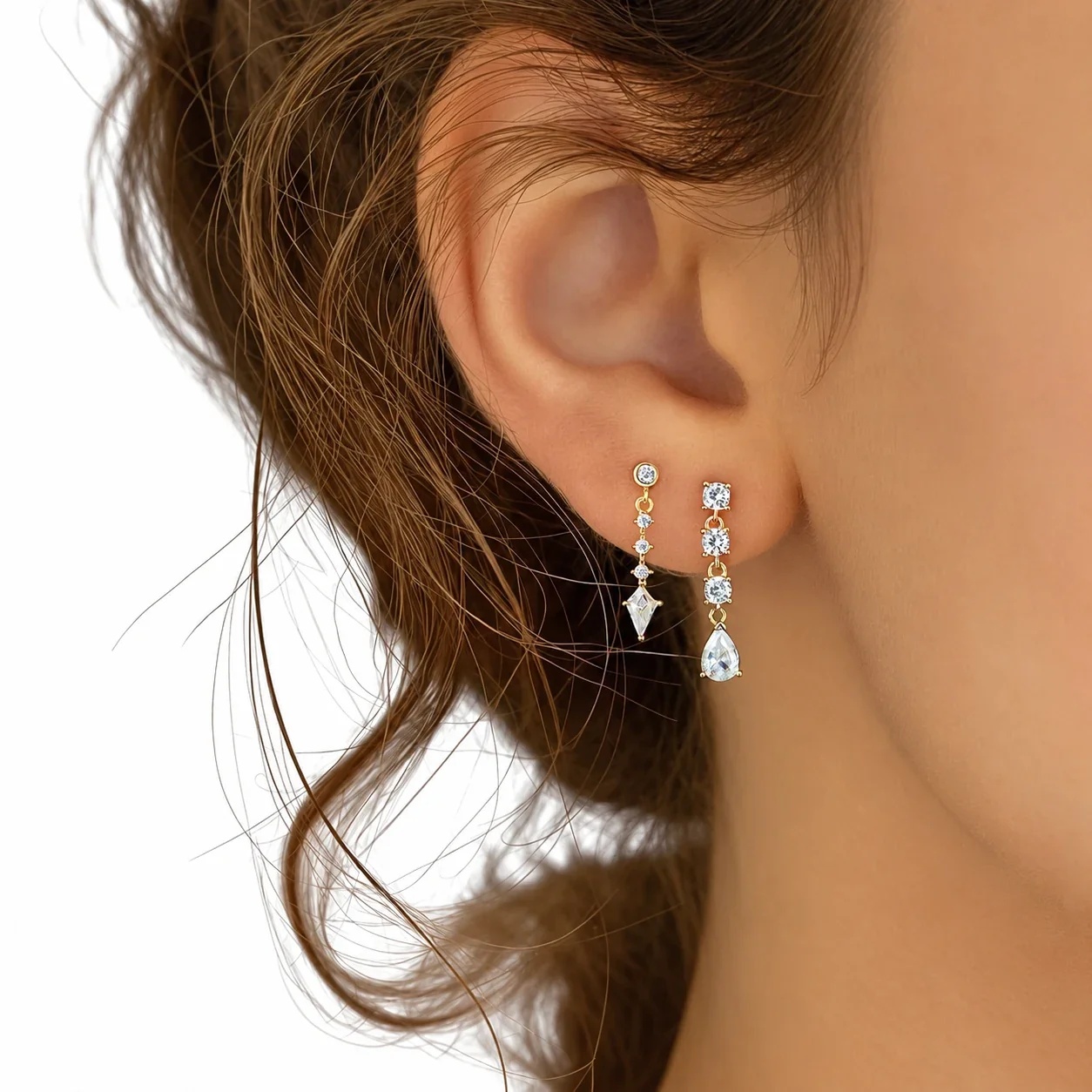 Geometric 925 Sterling Silver Marquise Drop Stud Earrings