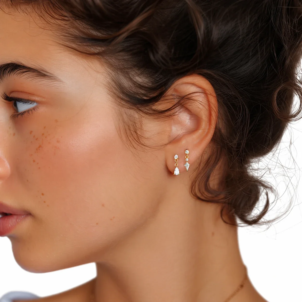 Geometric 925 Sterling Silver Marquise Drop Stud Earrings