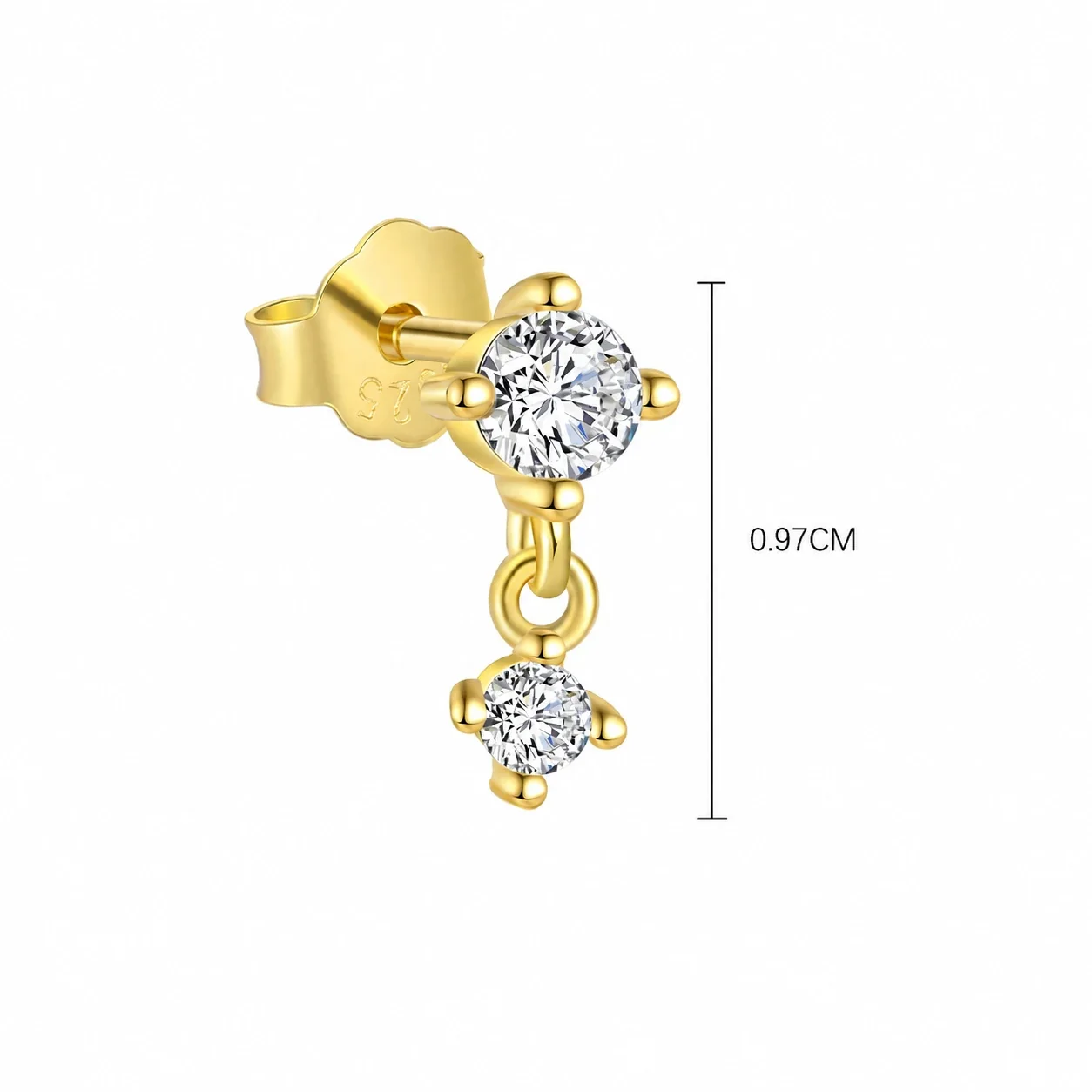 Geometric 925 Sterling Silver Marquise Drop Stud Earrings - Gold Single Round