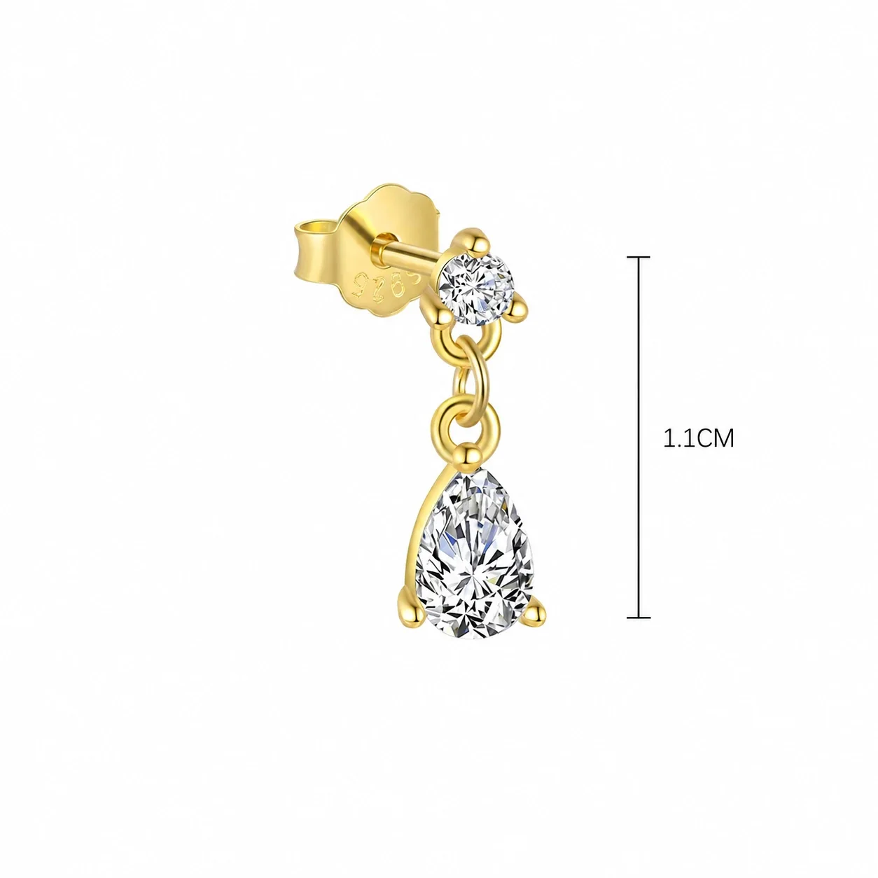 Geometric 925 Sterling Silver Marquise Drop Stud Earrings - Gold Single Teardrop