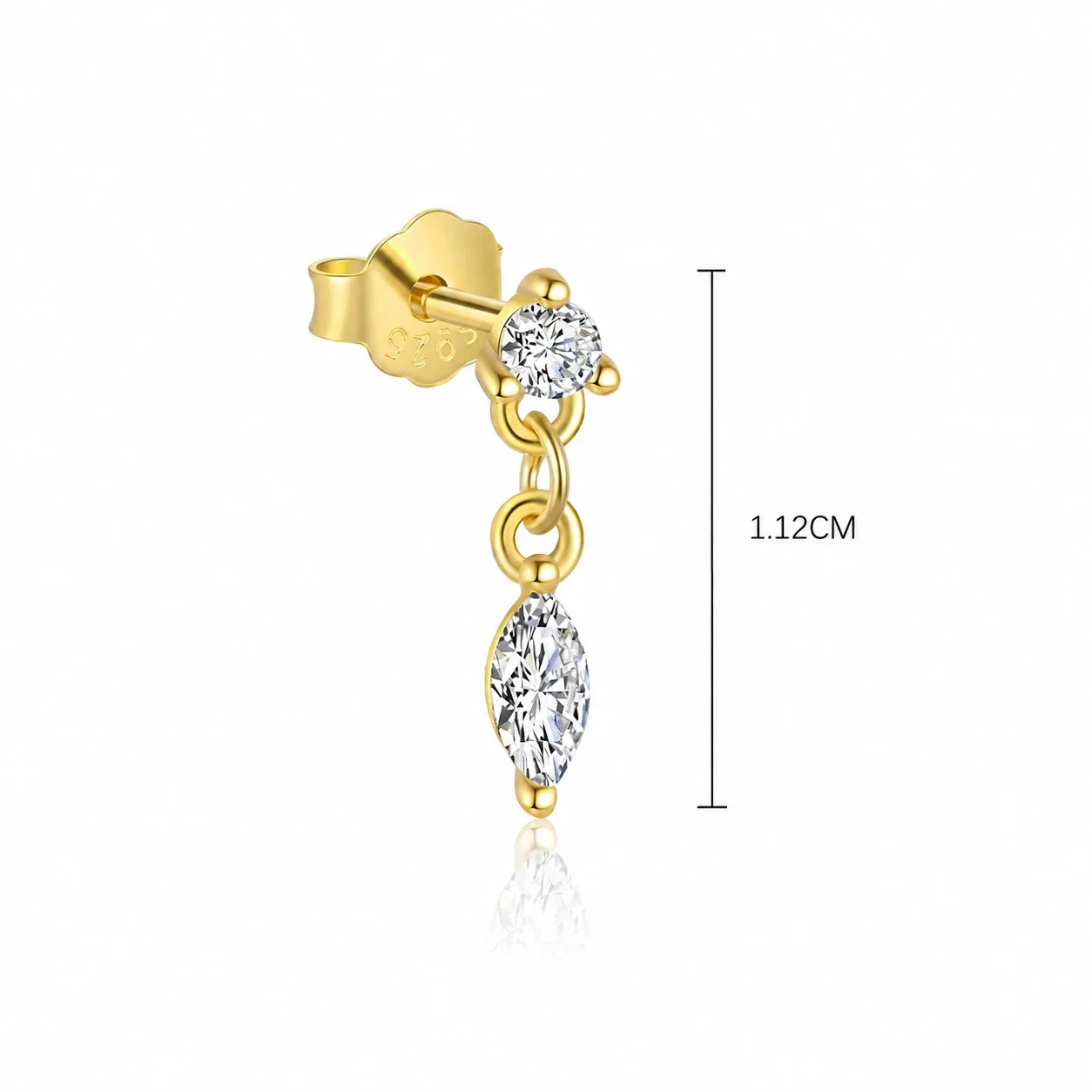 Geometric 925 Sterling Silver Marquise Drop Stud Earrings - Gold Single Oval