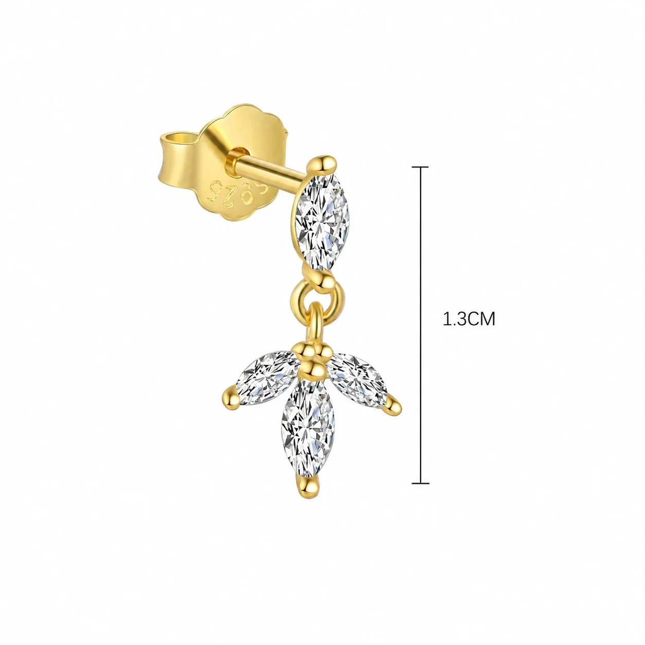 Geometric 925 Sterling Silver Marquise Drop Stud Earrings - Gold Single Three-Leaf