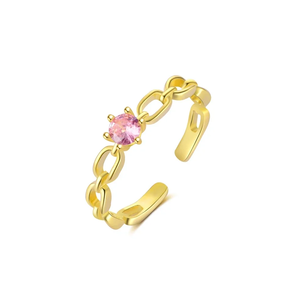 Geometric 925 Sterling Silver Open-Link Pink Stone Ring