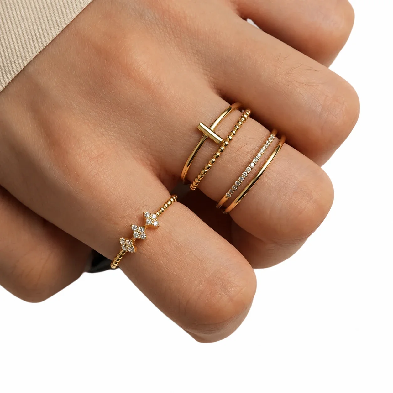 Geometric 925 Sterling Silver Open-Link Pink Stone Ring
