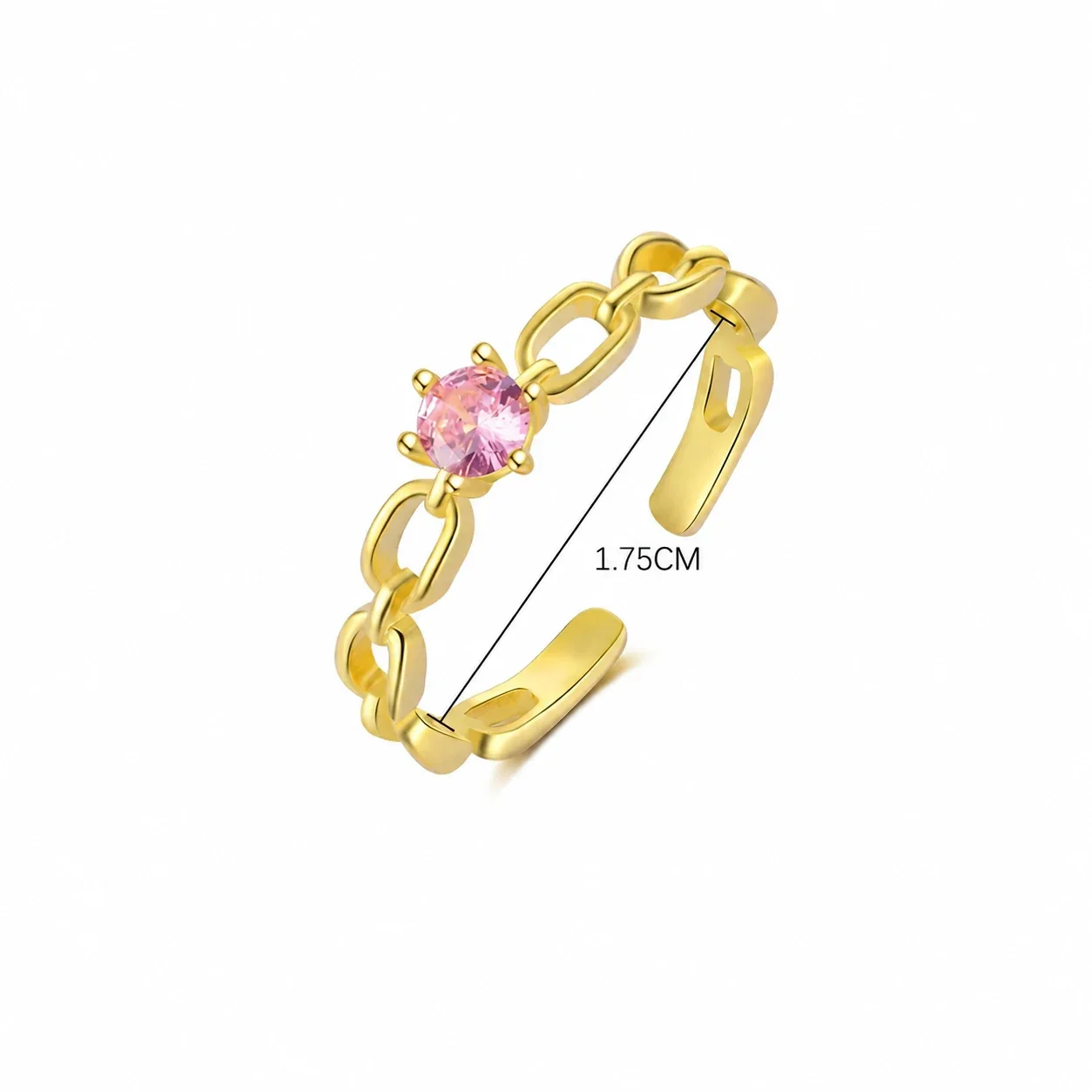 Geometric 925 Sterling Silver Open-Link Pink Stone Ring - Gold Pink Cubic Zirconia Open