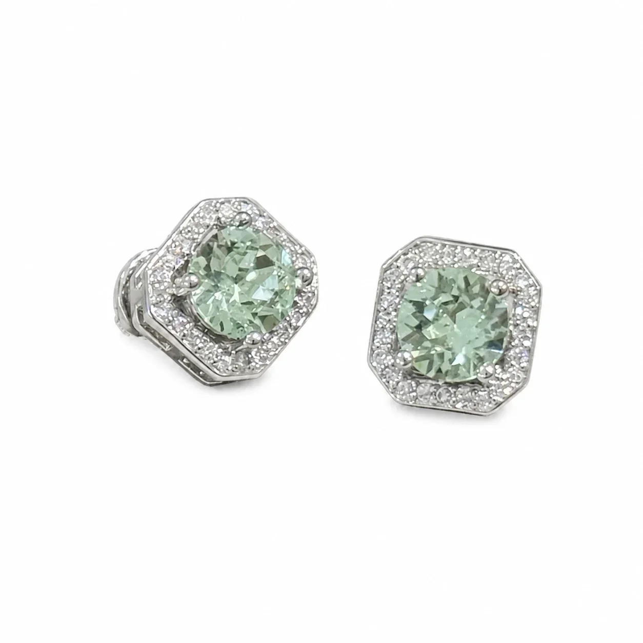 Luminous Silver-Plated Mint Round Halo Copper Stud Earrings