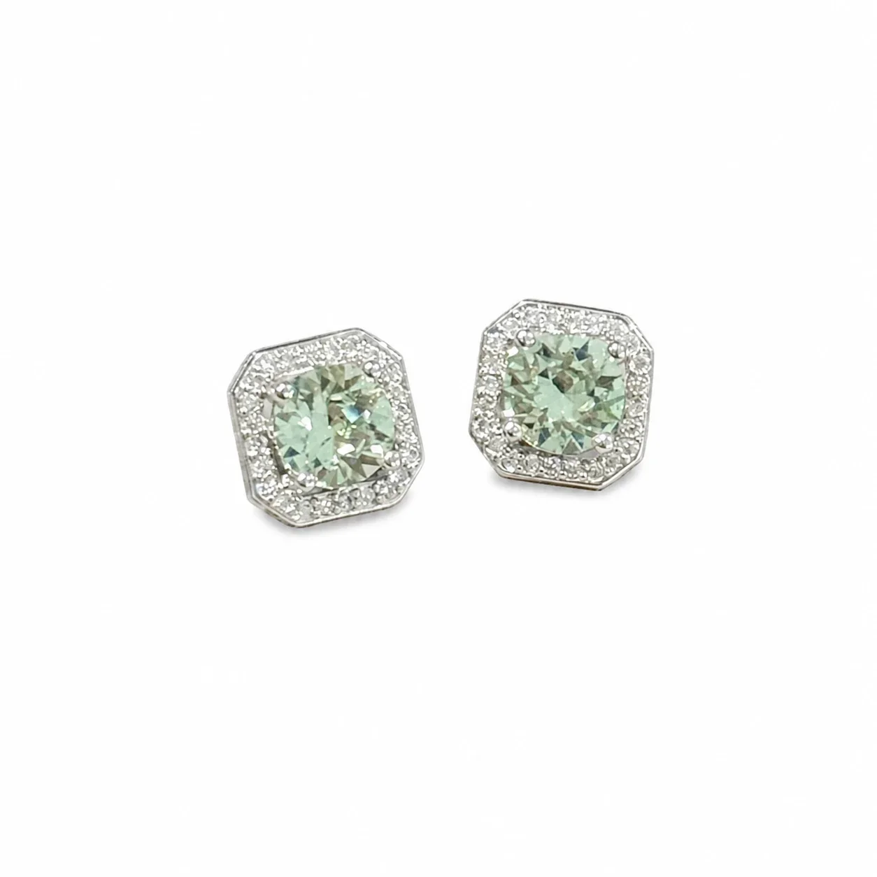 Luminous Silver-Plated Mint Round Halo Copper Stud Earrings