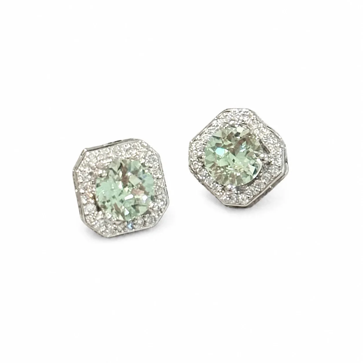 Luminous Silver-Plated Mint Round Halo Copper Stud Earrings