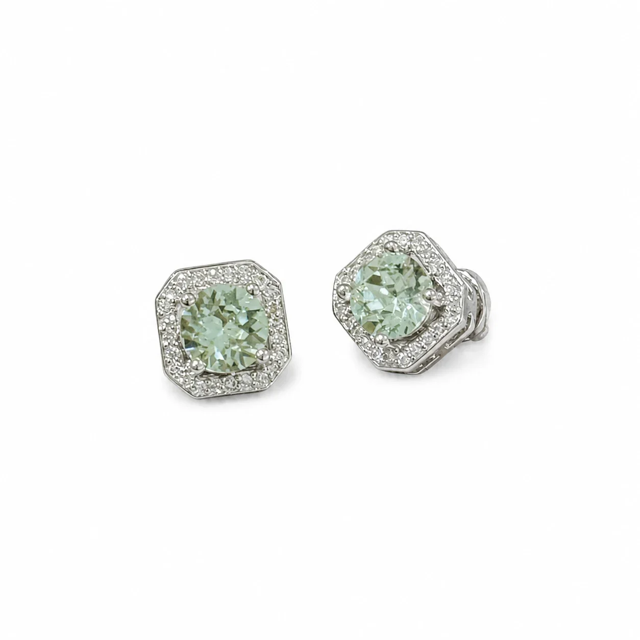 Luminous Silver-Plated Mint Round Halo Copper Stud Earrings