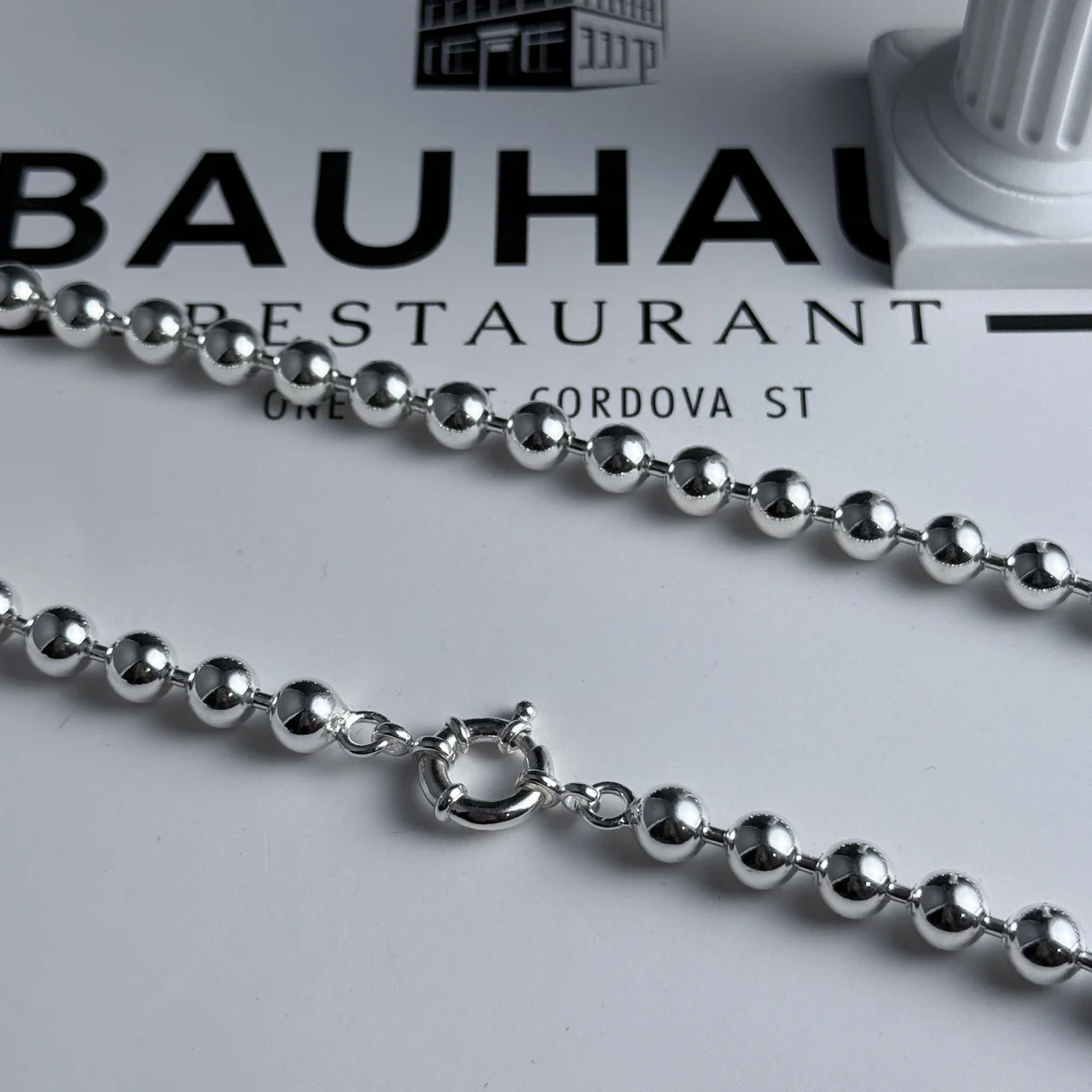 Polished 925 Sterling Silver Round Bead Heart Bracelet