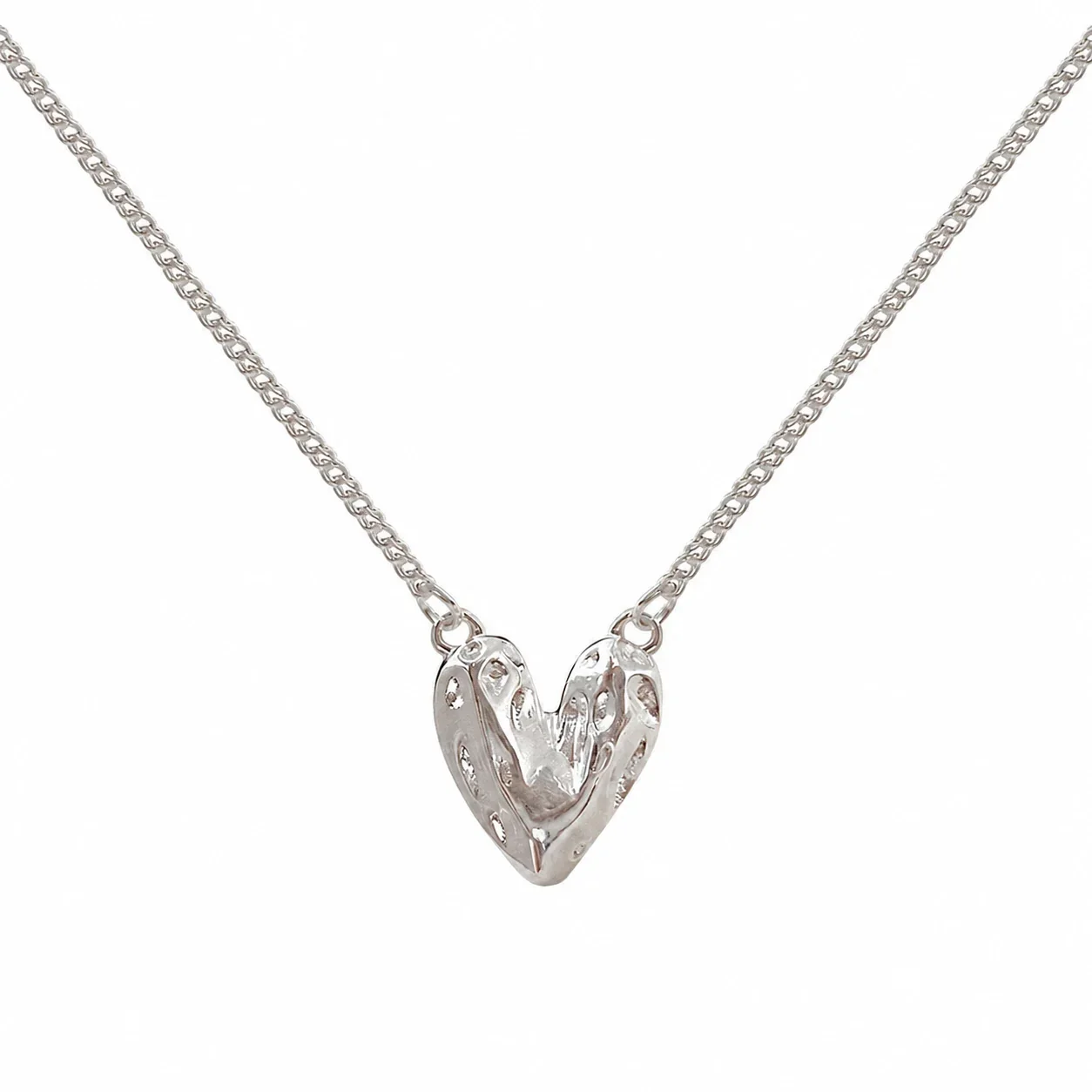 Sculptural 925 Sterling Silver Lava Heart Pendant Necklace
