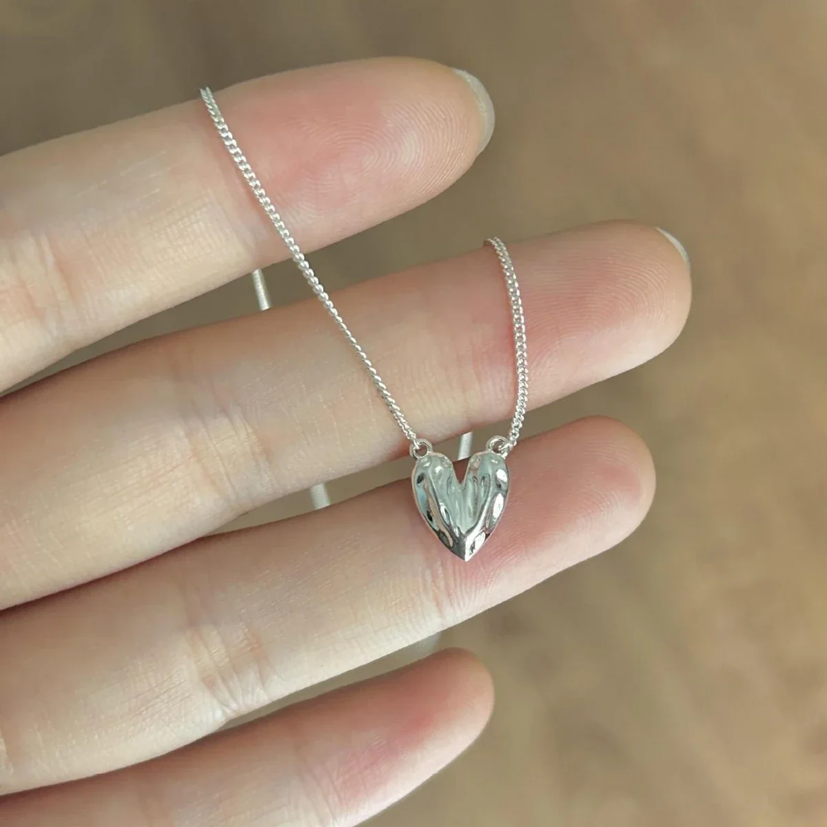 Sculptural 925 Sterling Silver Lava Heart Pendant Necklace