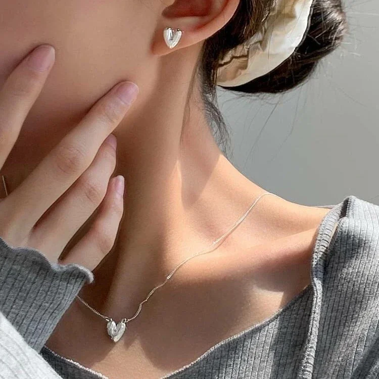 Sculptural 925 Sterling Silver Lava Heart Pendant Necklace