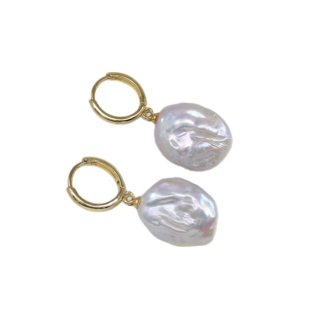 Irregular Baroque Freshwater Pearl Huggie Drop Earrings