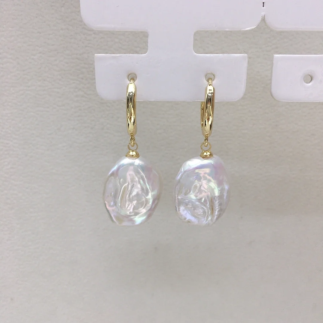 Irregular Baroque Freshwater Pearl Huggie Drop Earrings - Gold