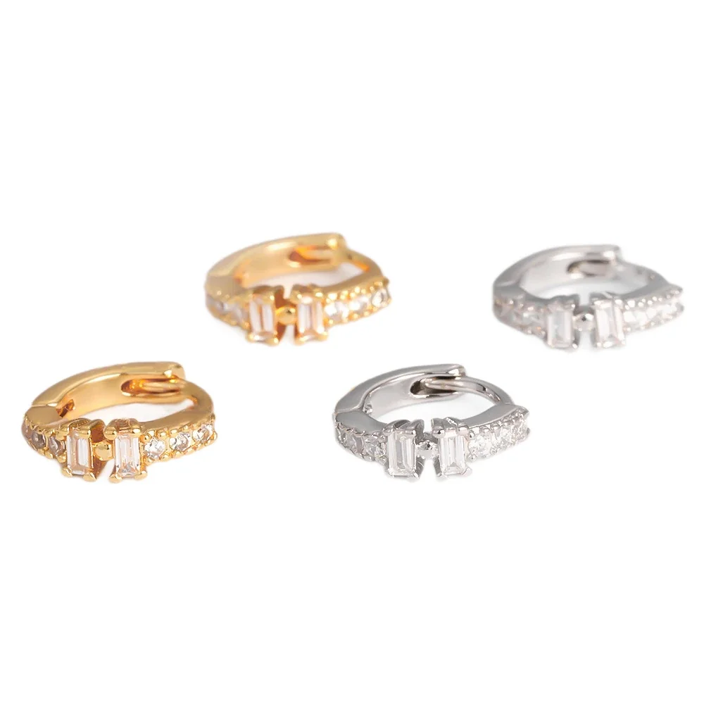 Geometric Copper Baguette and Pavé Huggie Hoop Earrings