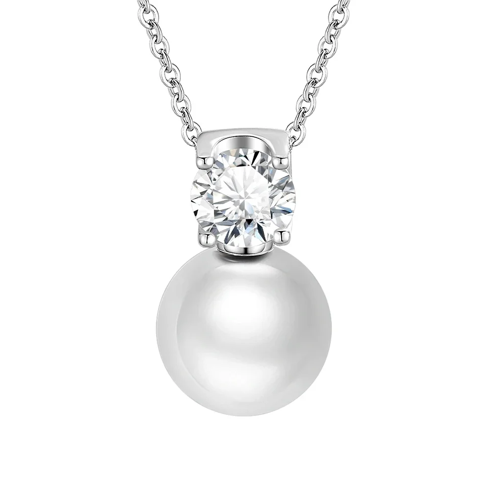 Luminous 925 Sterling Silver Pearl and Prong-Set Stone Necklace
