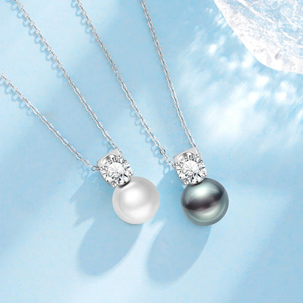 Luminous 925 Sterling Silver Pearl and Prong-Set Stone Necklace