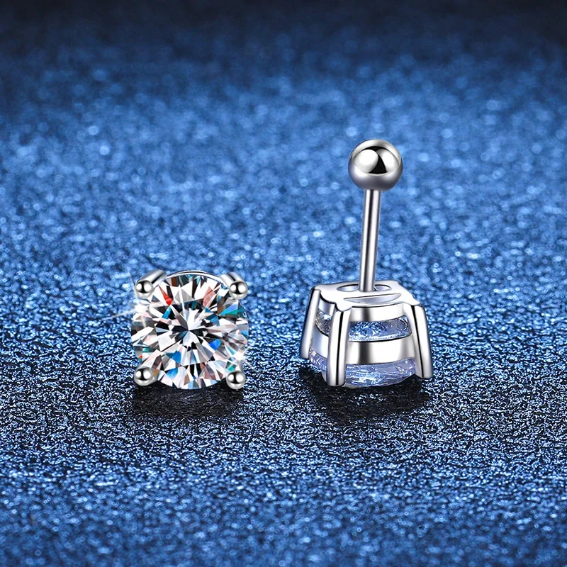 Brilliant Silver-Plated Four-Prong Round Moissanite Stud Earrings
