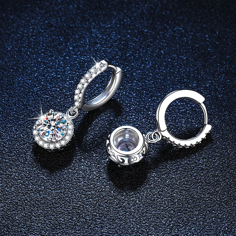 Sparkling Pavé Huggie Round Halo 925 Sterling Silver Drop Earrings