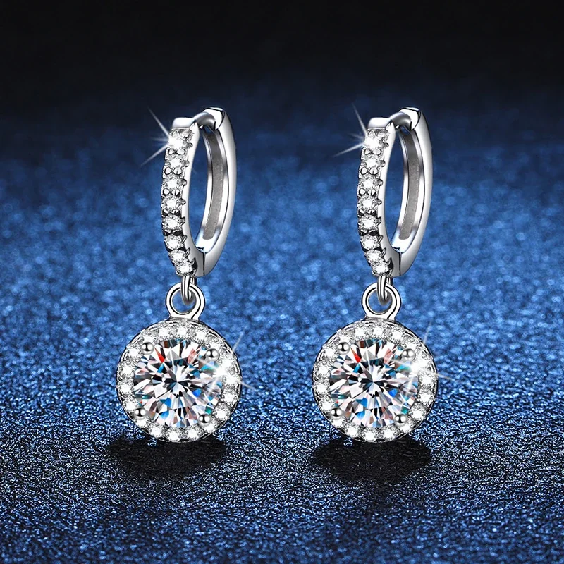 Sparkling Pavé Huggie Round Halo 925 Sterling Silver Drop Earrings
