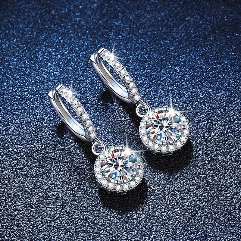 Sparkling Pavé Huggie Round Halo 925 Sterling Silver Drop Earrings