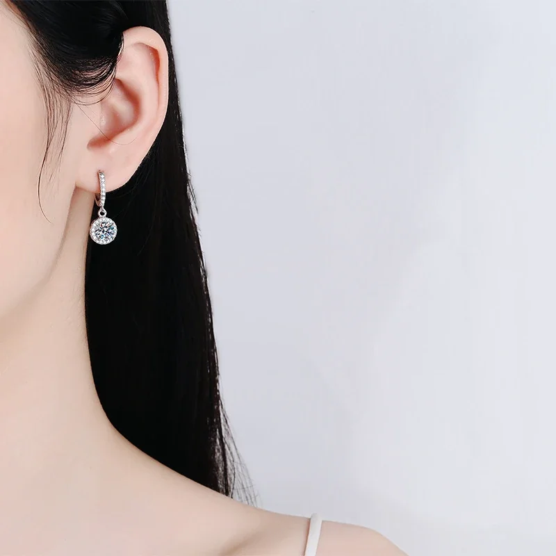 Sparkling Pavé Huggie Round Halo 925 Sterling Silver Drop Earrings