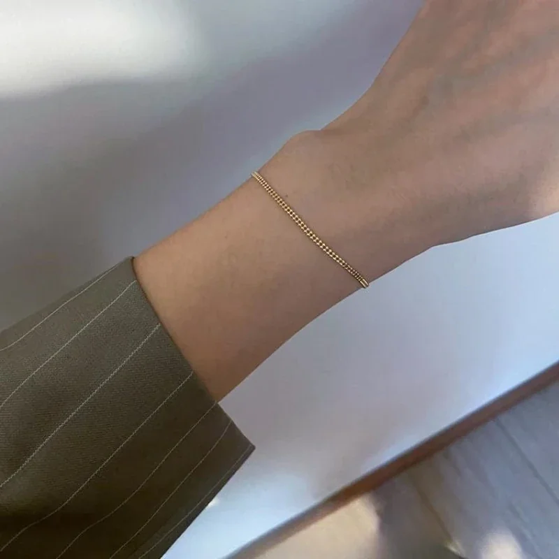 Delicate 18K Gold-Plated Double-Strand Bead Chain Bracelet