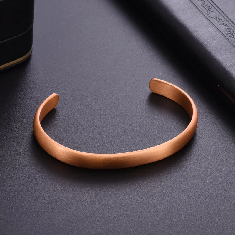Minimalist Copper Brushed Open-Cuff Flat-Band Bangle