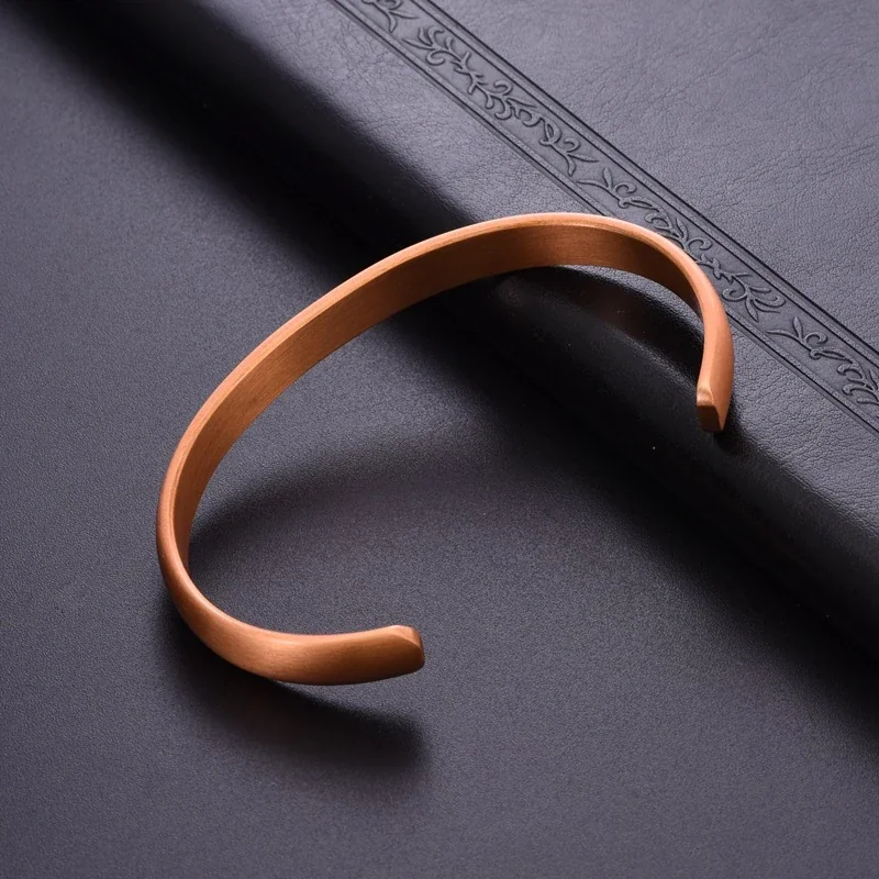 Minimalist Copper Brushed Open-Cuff Flat-Band Bangle