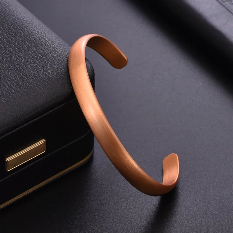 Minimalist Copper Brushed Open-Cuff Flat-Band Bangle