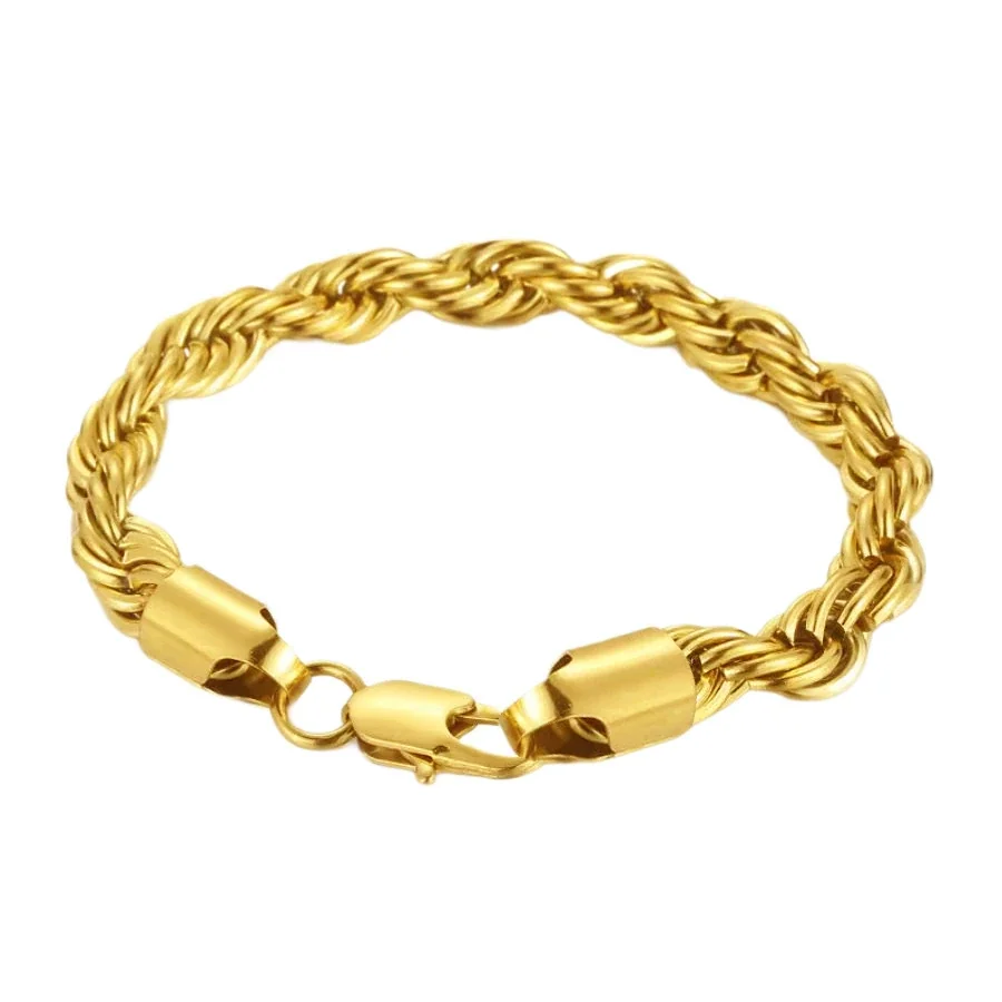 Bold Twisted Rope-Link Gold-Plated Stainless Steel Bracelet