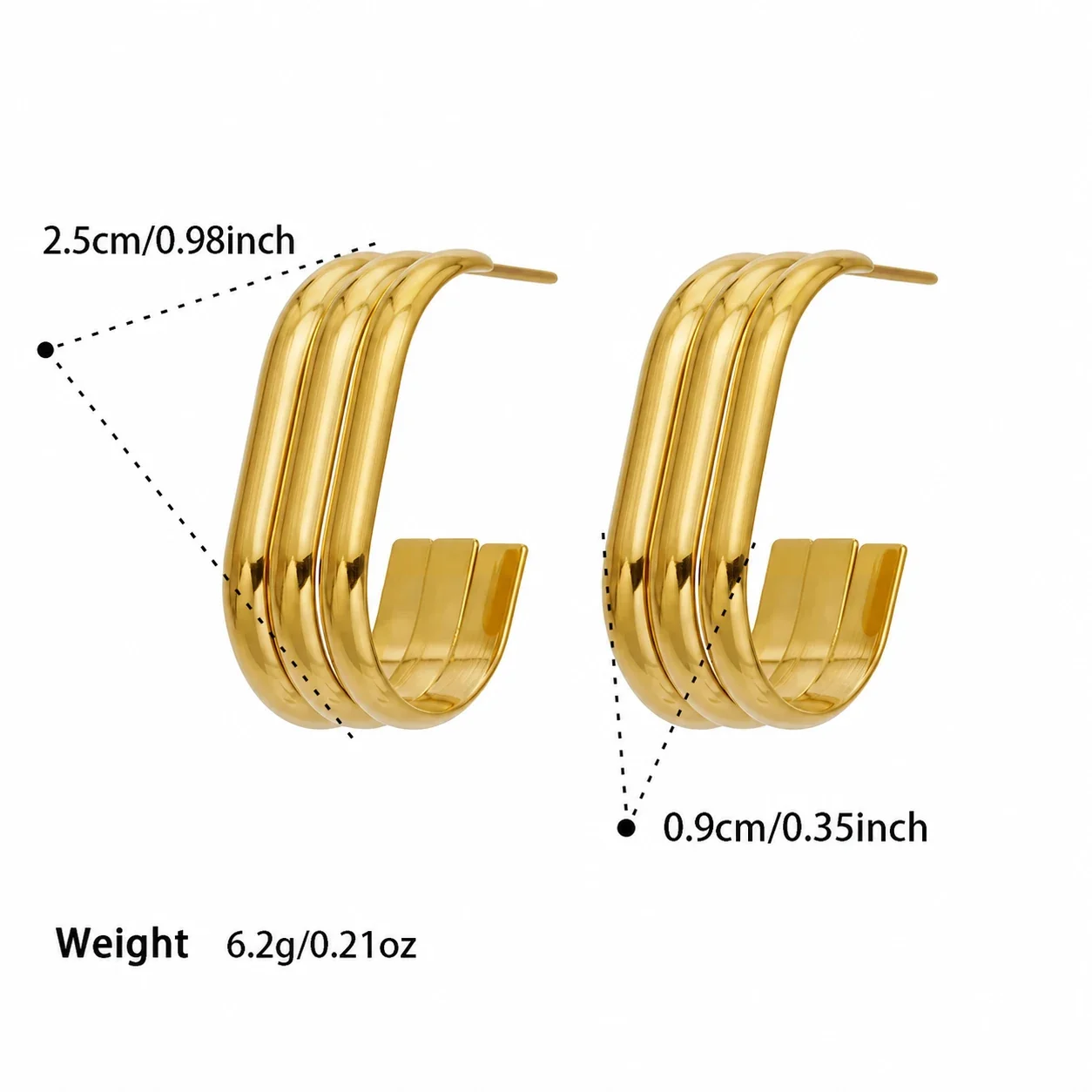 Sculptural Triple-Rib Stainless Steel Hoop Earrings - Gold A