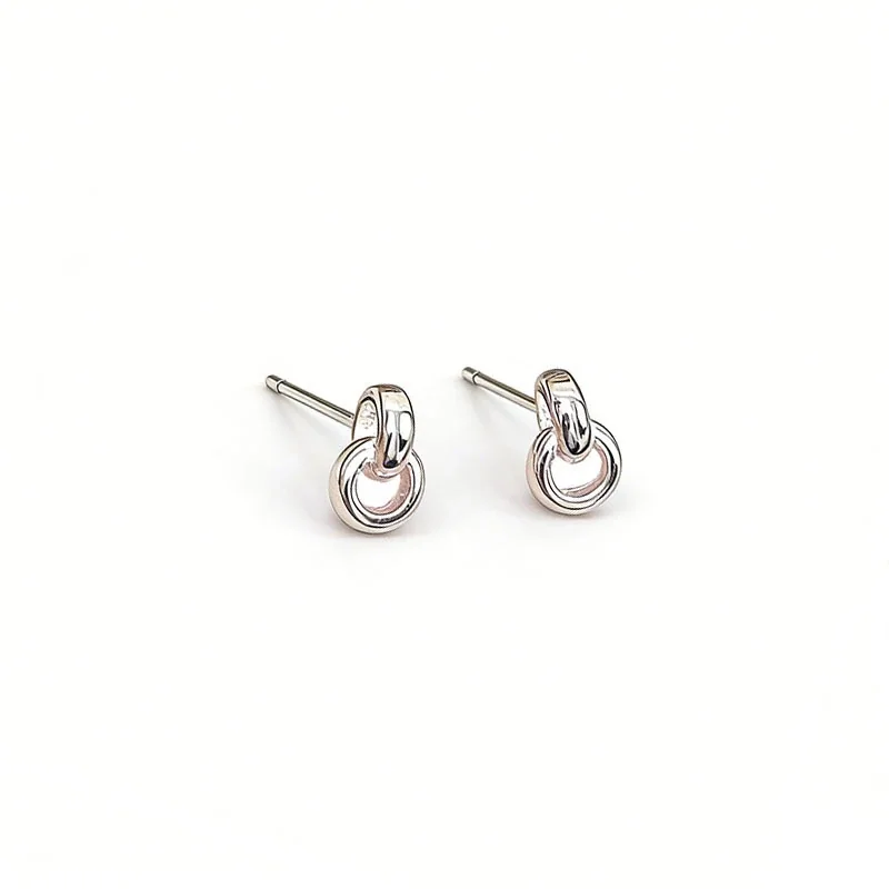 Petite Polished Double Loop 925 Sterling Silver Stud Earrings
