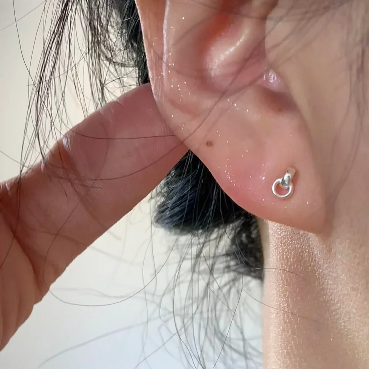 Petite Polished Double Loop 925 Sterling Silver Stud Earrings