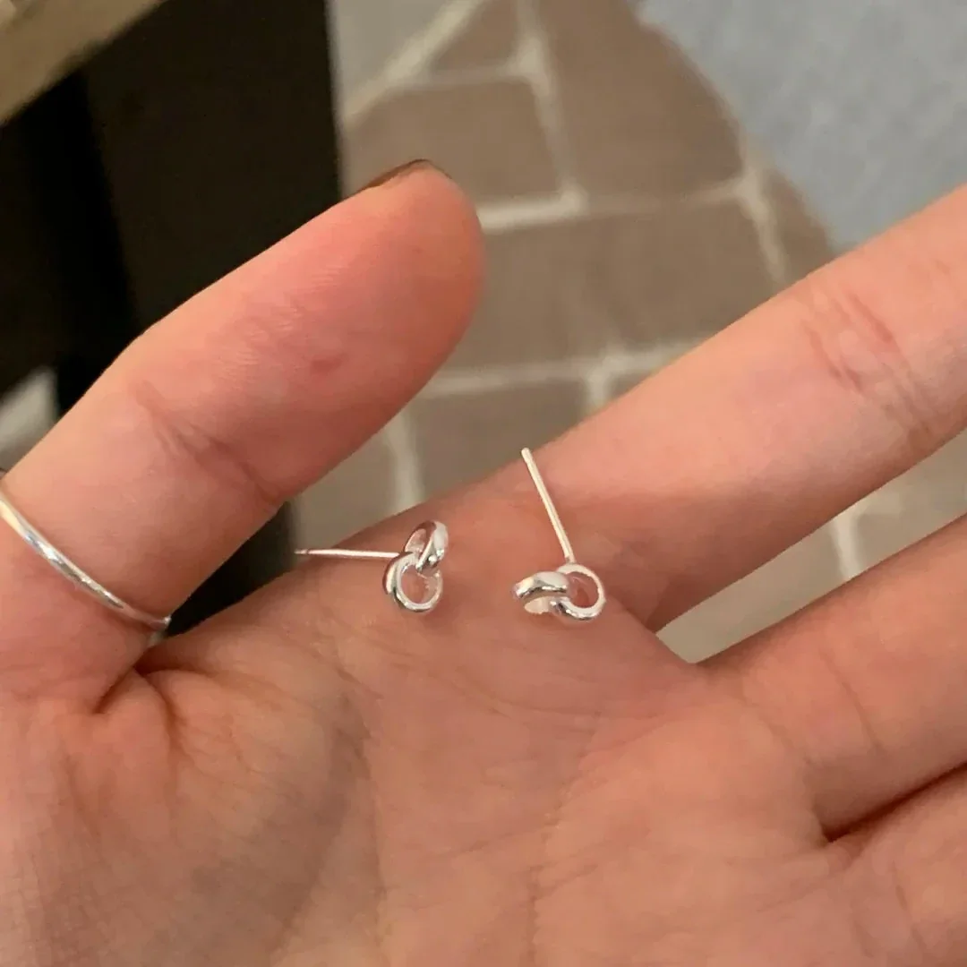 Petite Polished Double Loop 925 Sterling Silver Stud Earrings