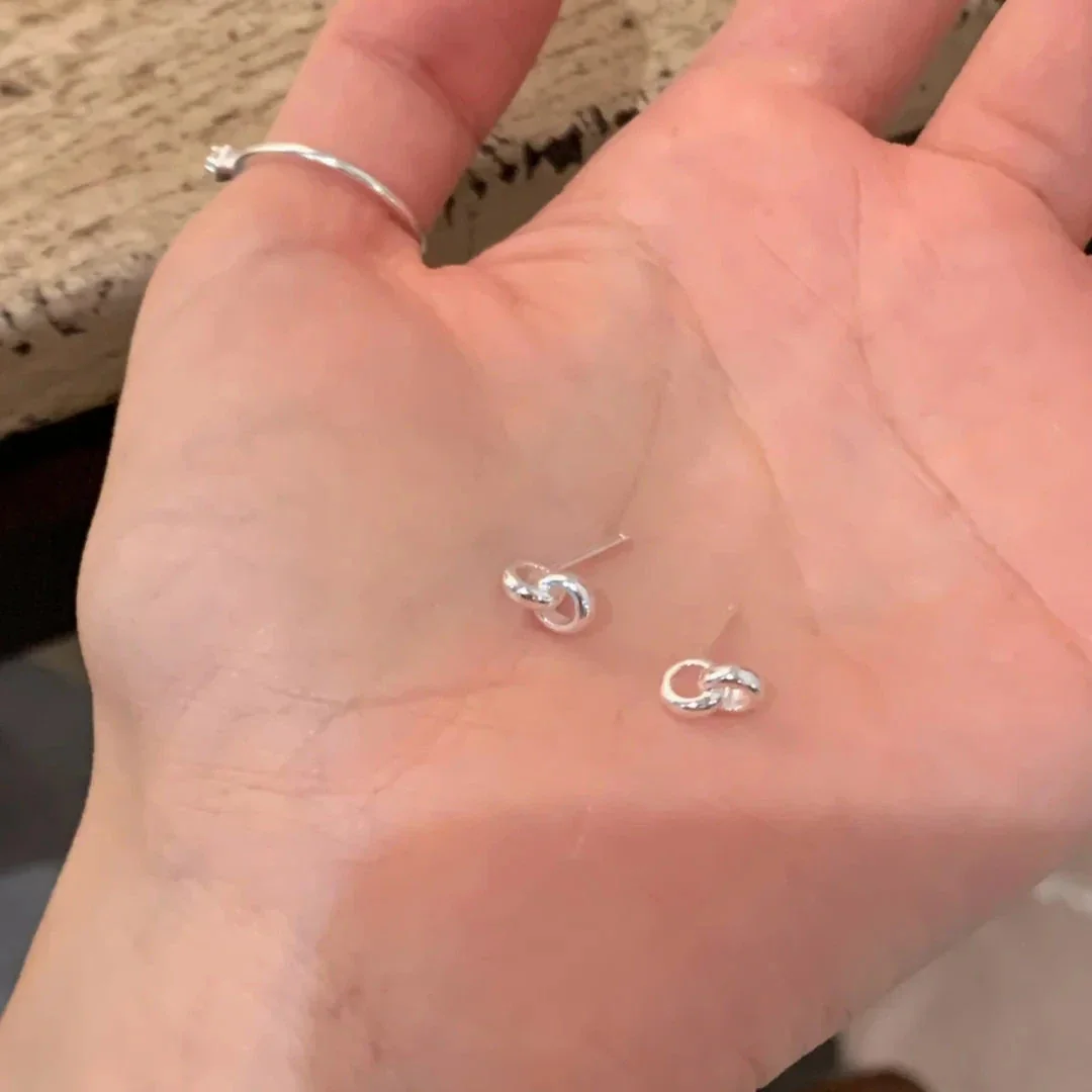 Petite Polished Double Loop 925 Sterling Silver Stud Earrings