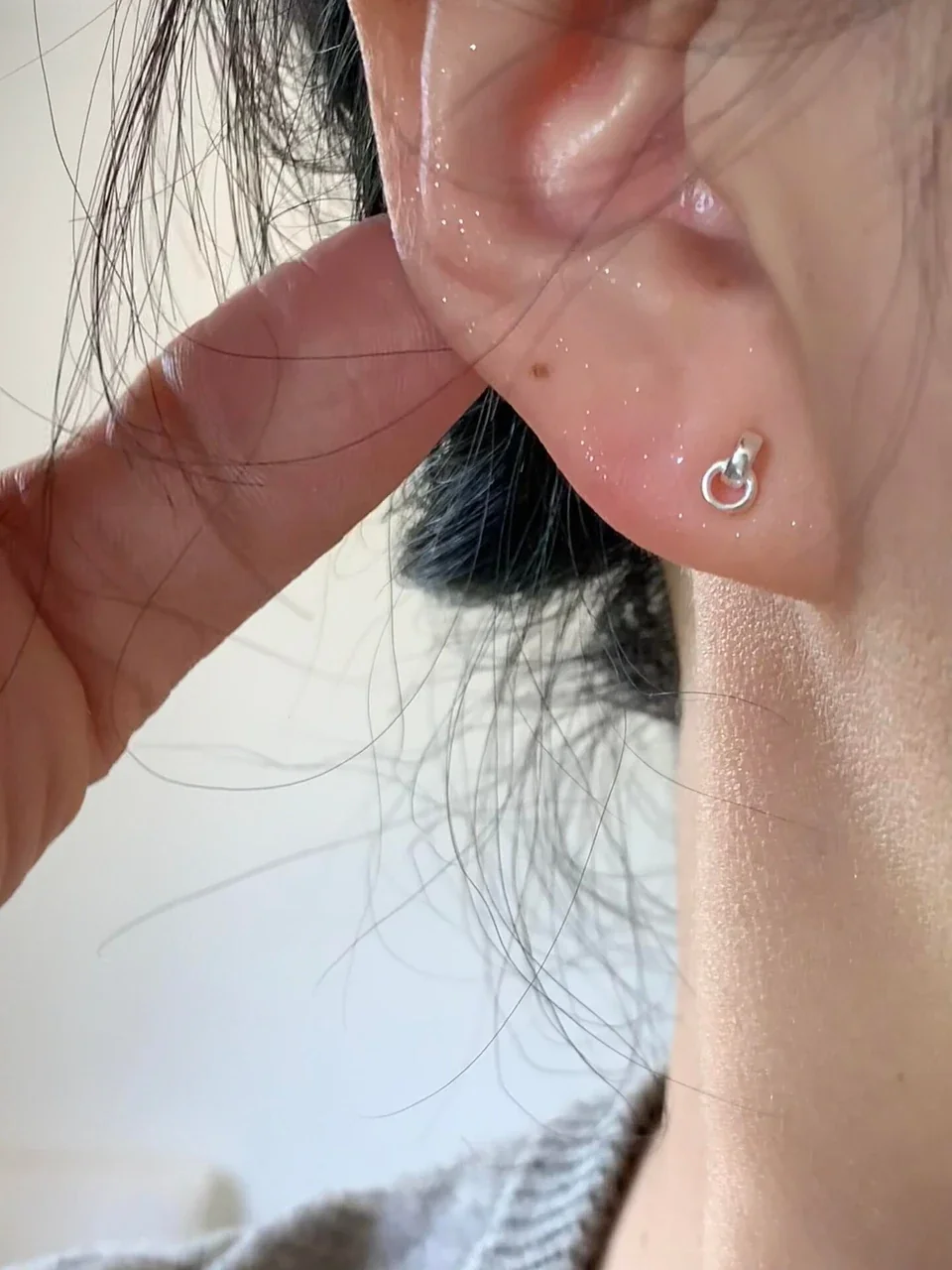 Petite Polished Double Loop 925 Sterling Silver Stud Earrings - Silver