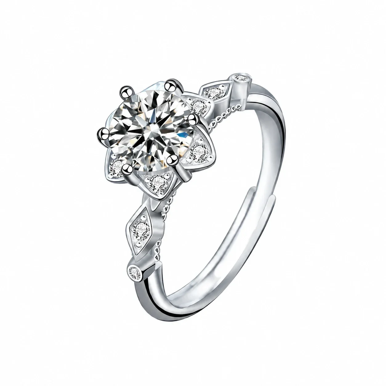 Celestial 925 Sterling Silver Star-Set Round Moissanite Ring