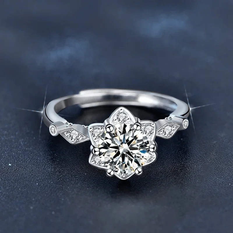 Celestial 925 Sterling Silver Star-Set Round Moissanite Ring