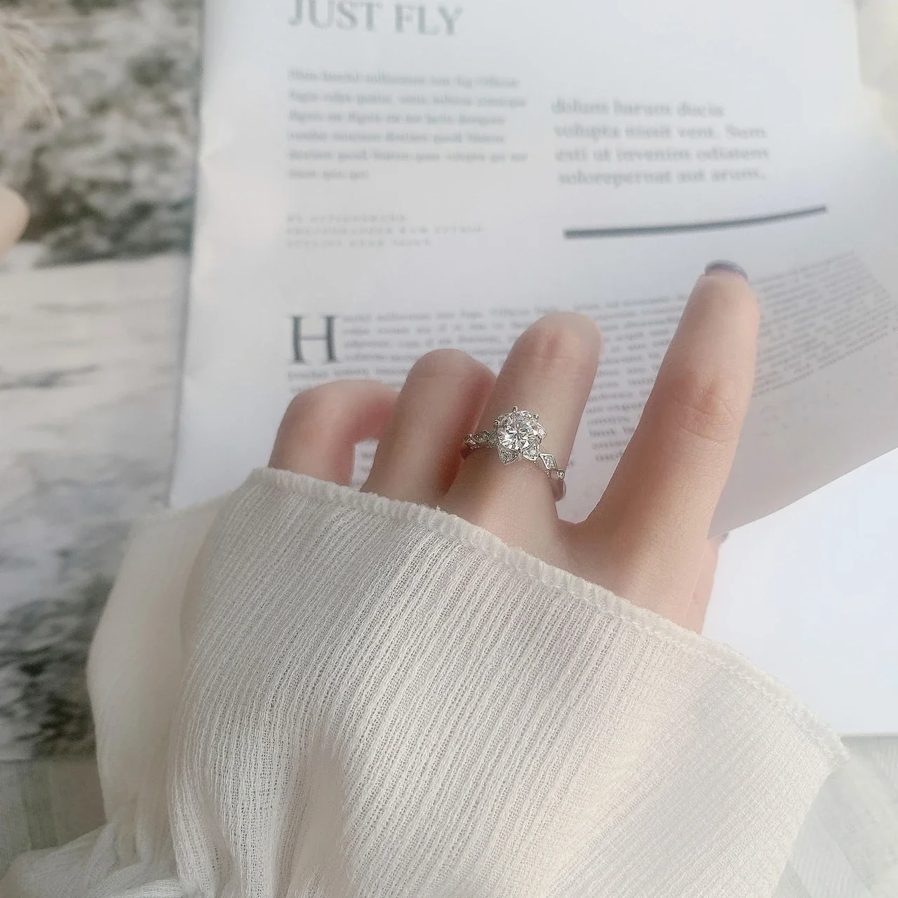 Celestial 925 Sterling Silver Star-Set Round Moissanite Ring