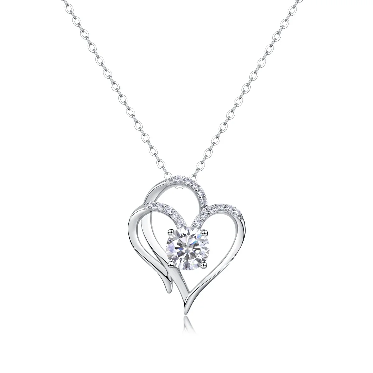 Intertwined Heart Pavé 925 Sterling Silver Moissanite Necklace