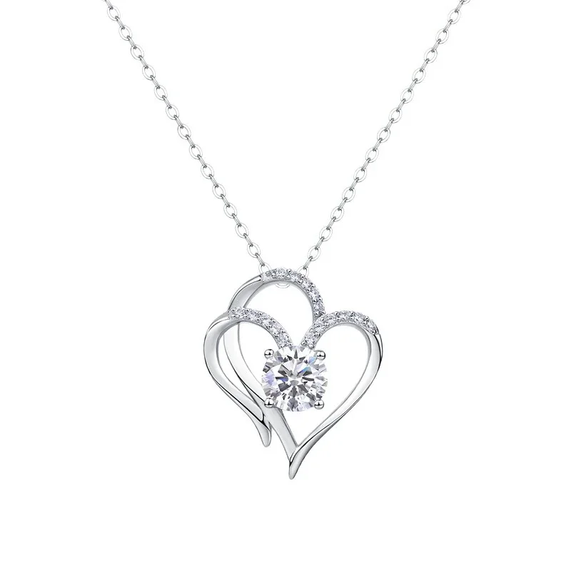 Intertwined Heart Pavé 925 Sterling Silver Moissanite Necklace