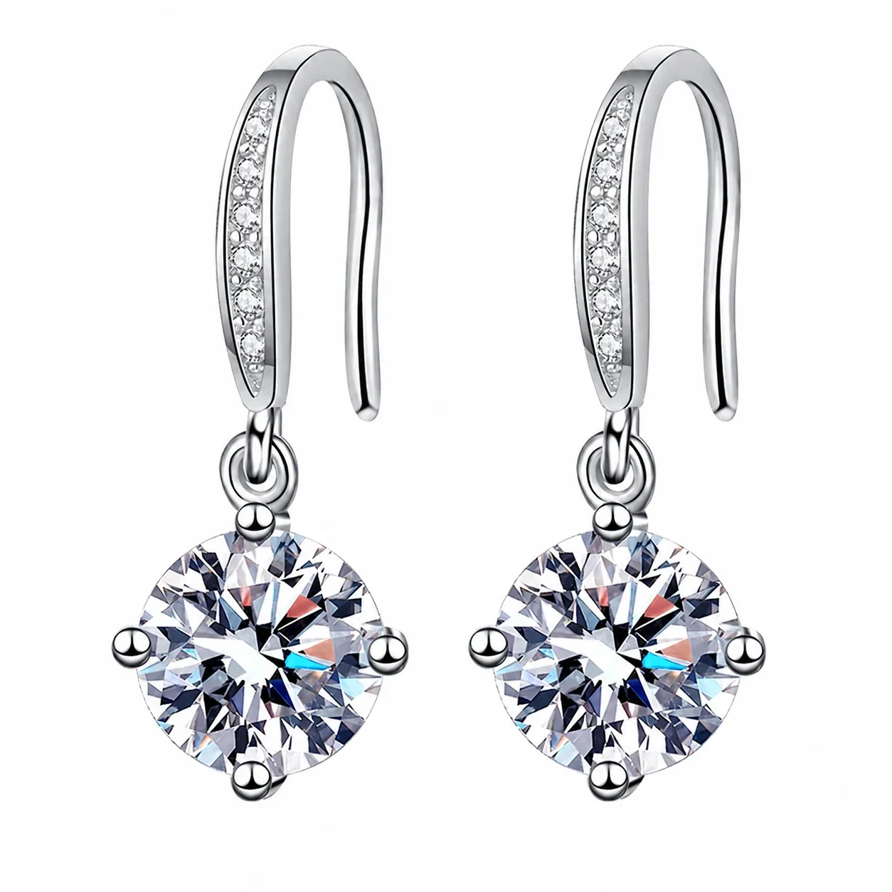Refined pavé hook 925 sterling silver round moissanite Earrings