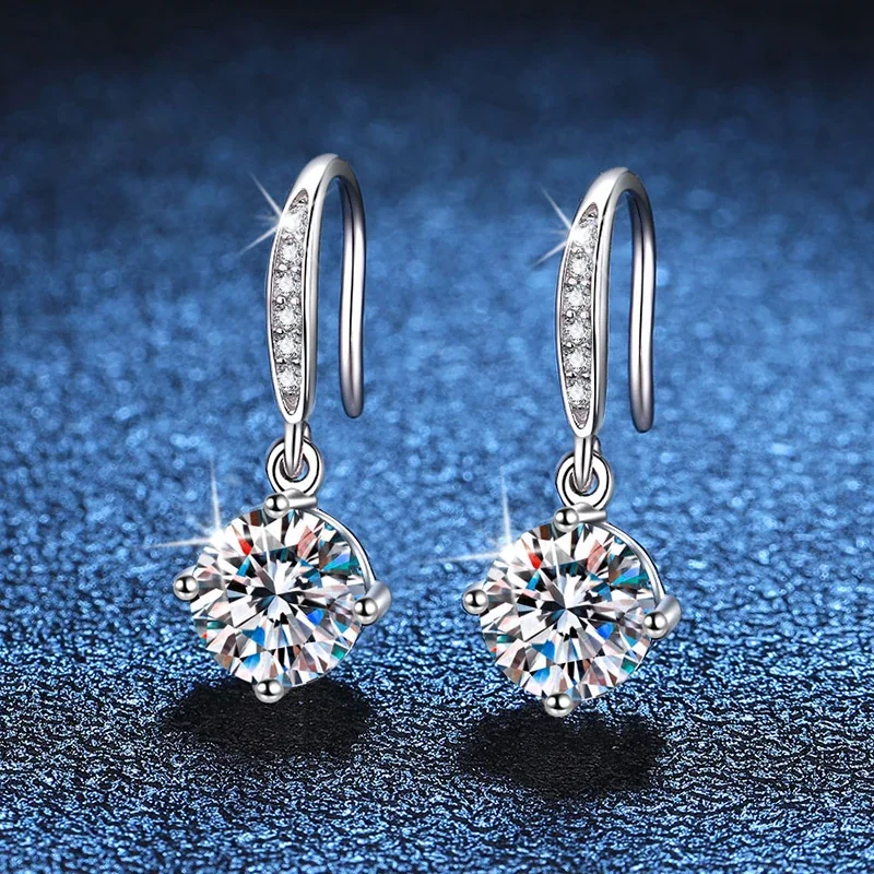 Refined pavé hook 925 sterling silver round moissanite Earrings