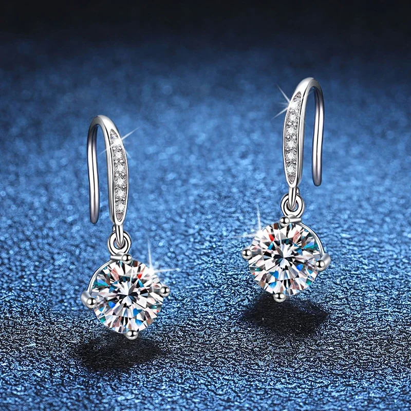 Refined pavé hook 925 sterling silver round moissanite Earrings