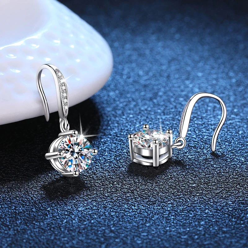 Refined pavé hook 925 sterling silver round moissanite Earrings