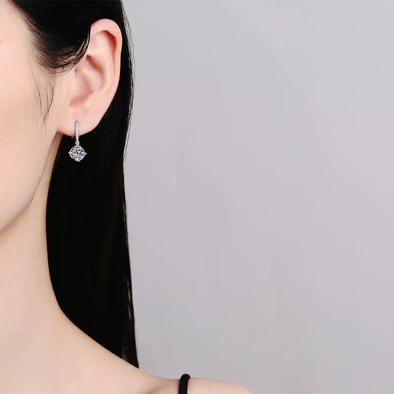 Refined pavé hook 925 sterling silver round moissanite Earrings