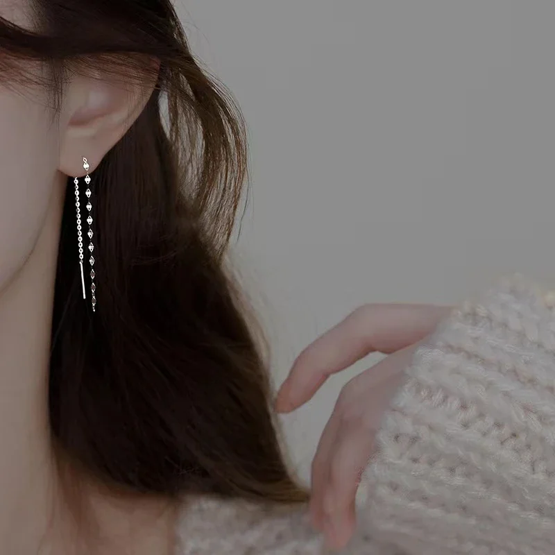 Minimal 925 Sterling Silver Faceted Bead Threader Earrings