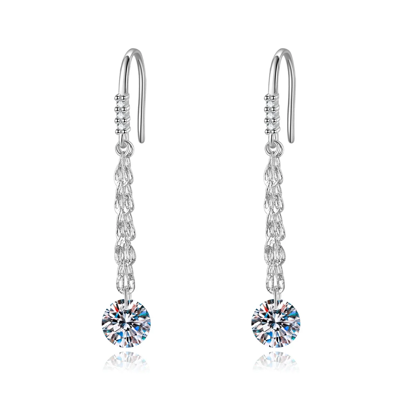 Luminous 925 Sterling Silver Hook Tassel Moissanite Drop Earrings